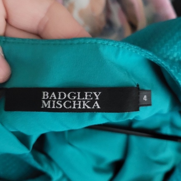 NWT Badgley Mischka Teal Sleeveless Cocktail Dress with Bow Belt size 4 - Picture 3 of 5